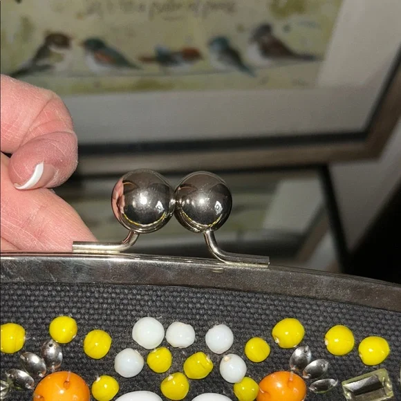 Chloe Black kiss lock Clutch with Colorful Beads - Picture 14 of 16